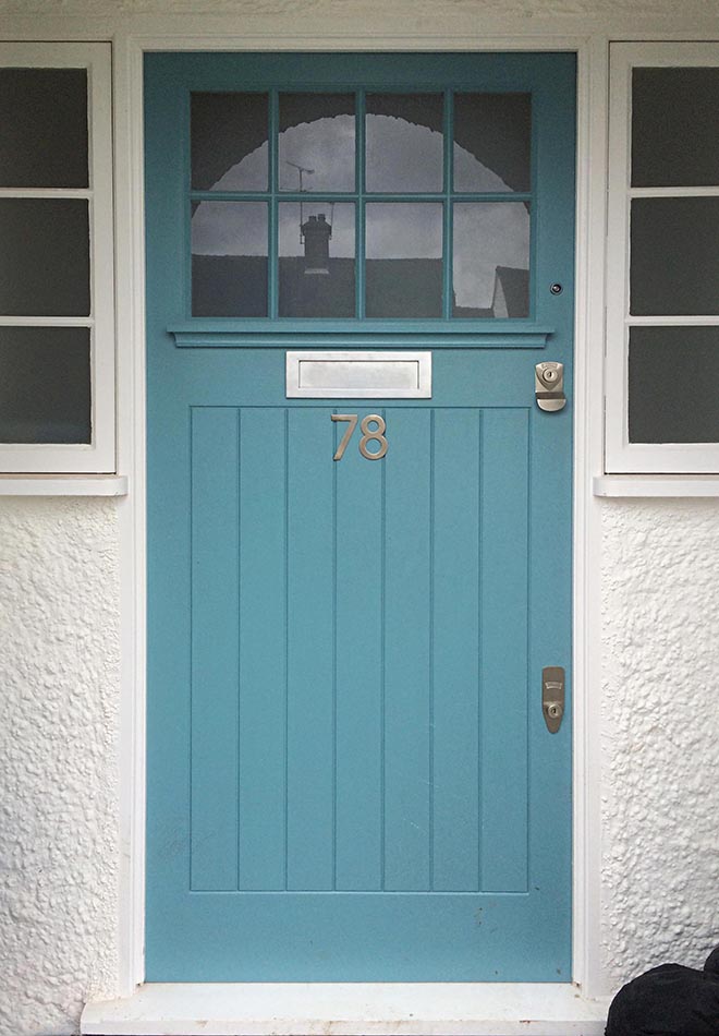 Tongue and groove door with toughened double-glazed glass and side panels